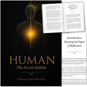 Front cover with Inner spread of Human: The Secret Within | Muhammad Haider Khan Lodhi. Islamic guide to human purpose by Ta-Ha Publishers