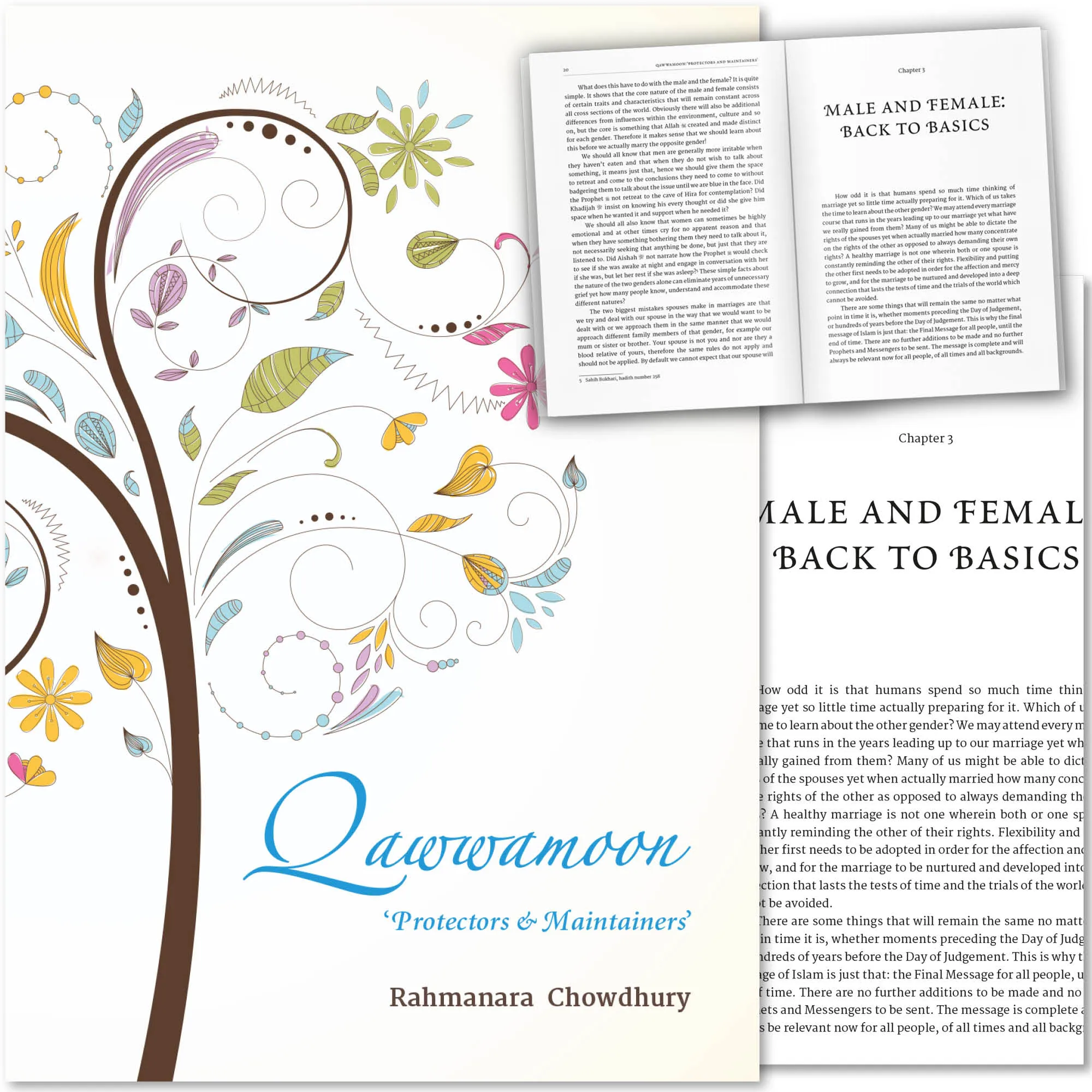 Front cover with Inner spread of Qawwamoon by Rahmanara Chowdhury. Domestic abuse guide for Muslim women by Ta-Ha Publishers