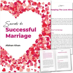 Front cover with Inner spread of Secrets to Successful Marriage by Afshan Khan. Islamic marriage guide by Ta-Ha Publishers