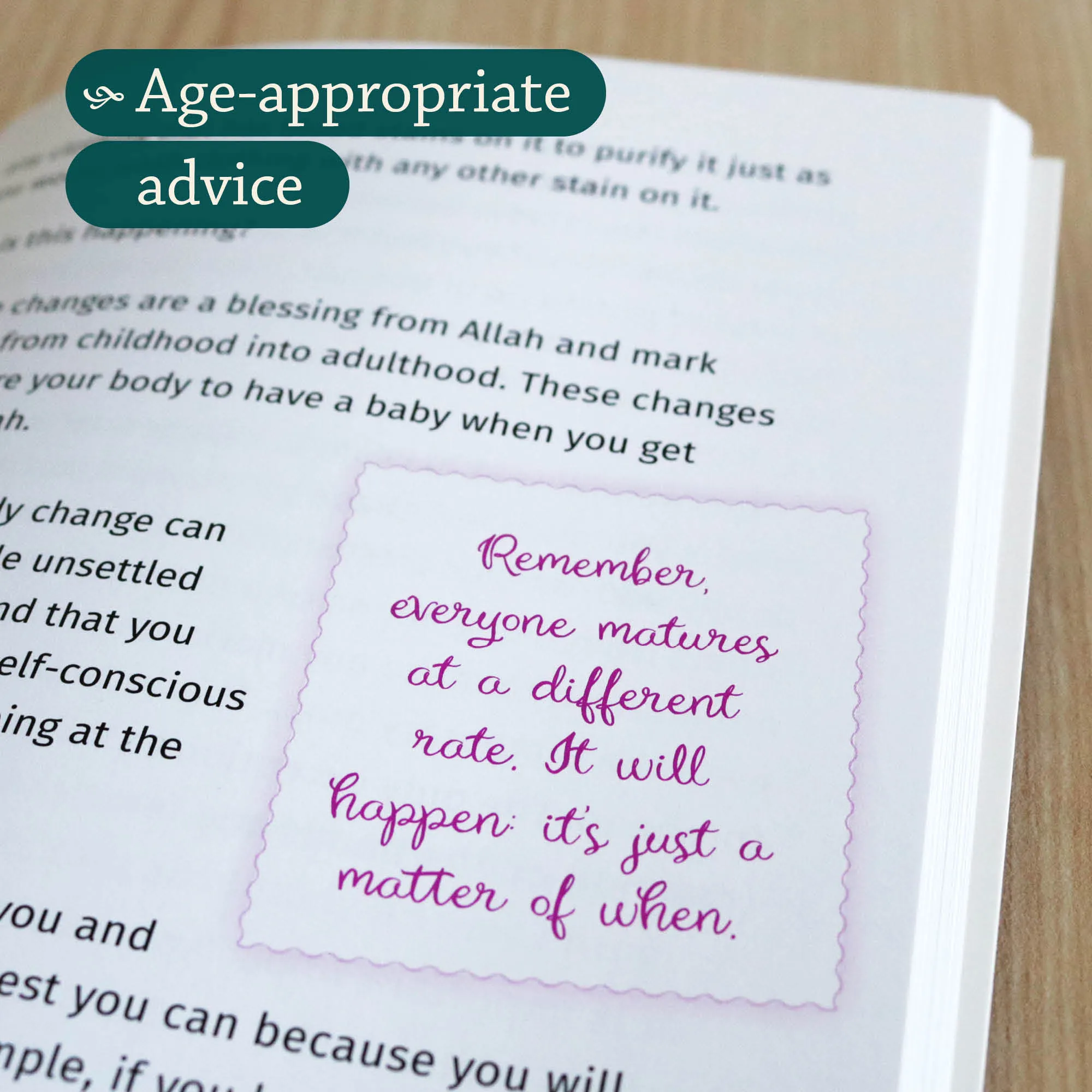 Inside Page of A Muslim Girl’s Guide to Life’s Big Changes by Rayhana Khan. Muslim girl’s puberty guide by Ta-Ha Publishers