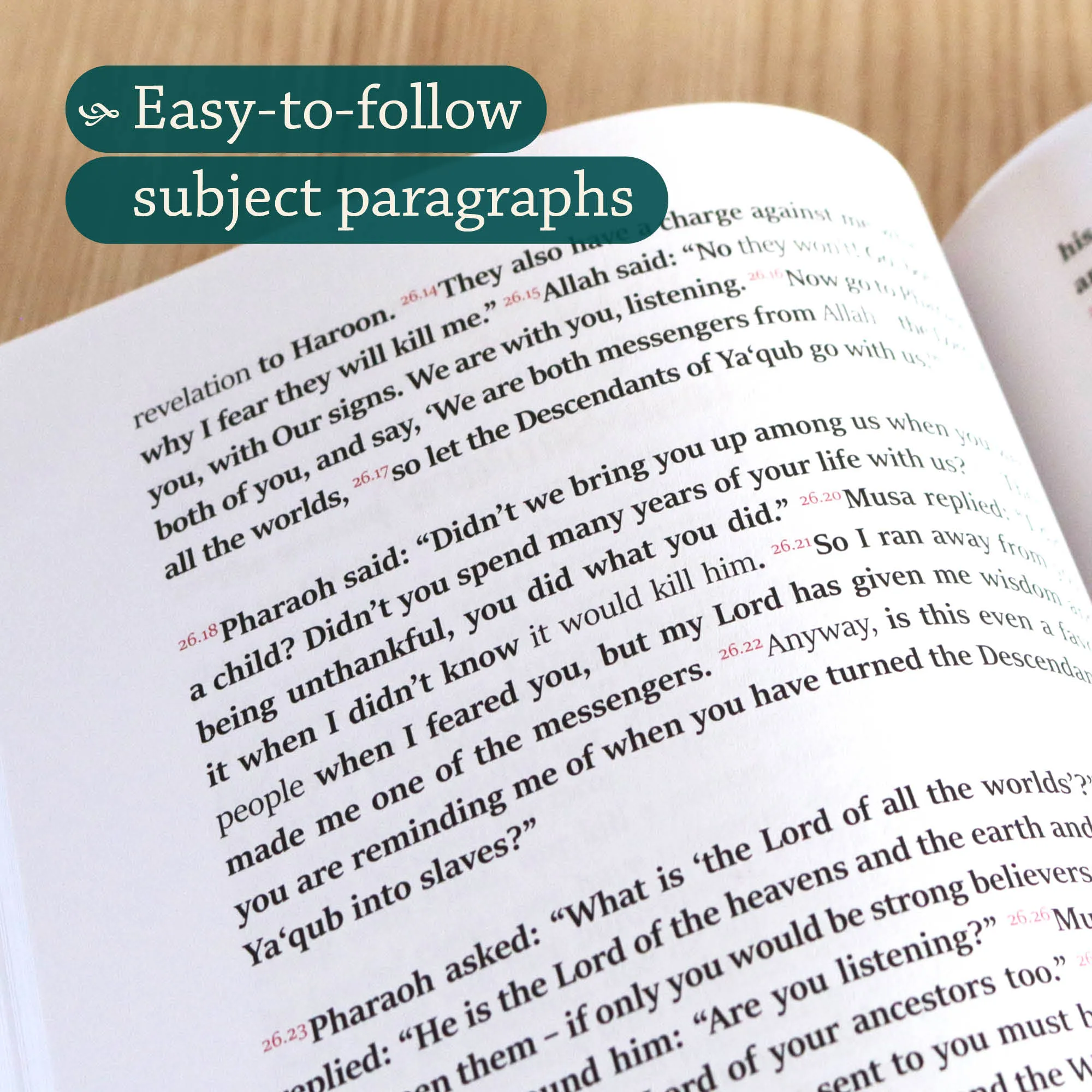 Typesetting Detail of The Easy Quran by Tahir Mahmood Kiani. Children’s English Quran translation by Ta-Ha Publishers