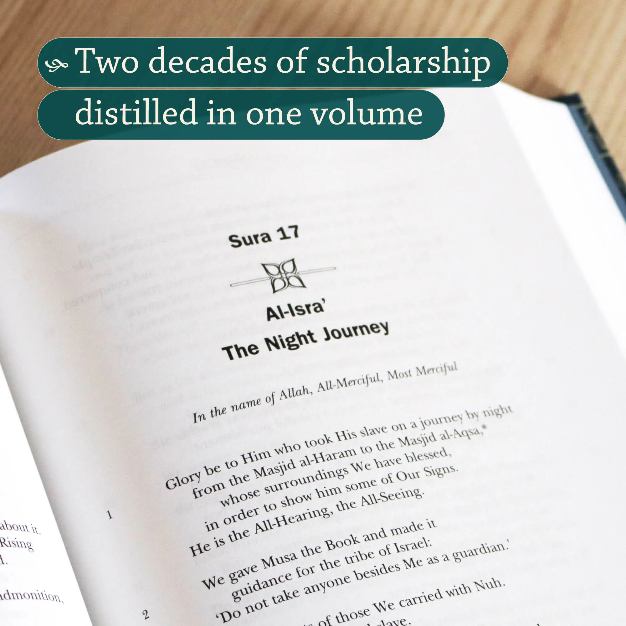 Inside Pages spread of The Noble Qur’an by Abdalhaqq & Aisha Bewley. English Qur’an translation by Ta-Ha Publishers