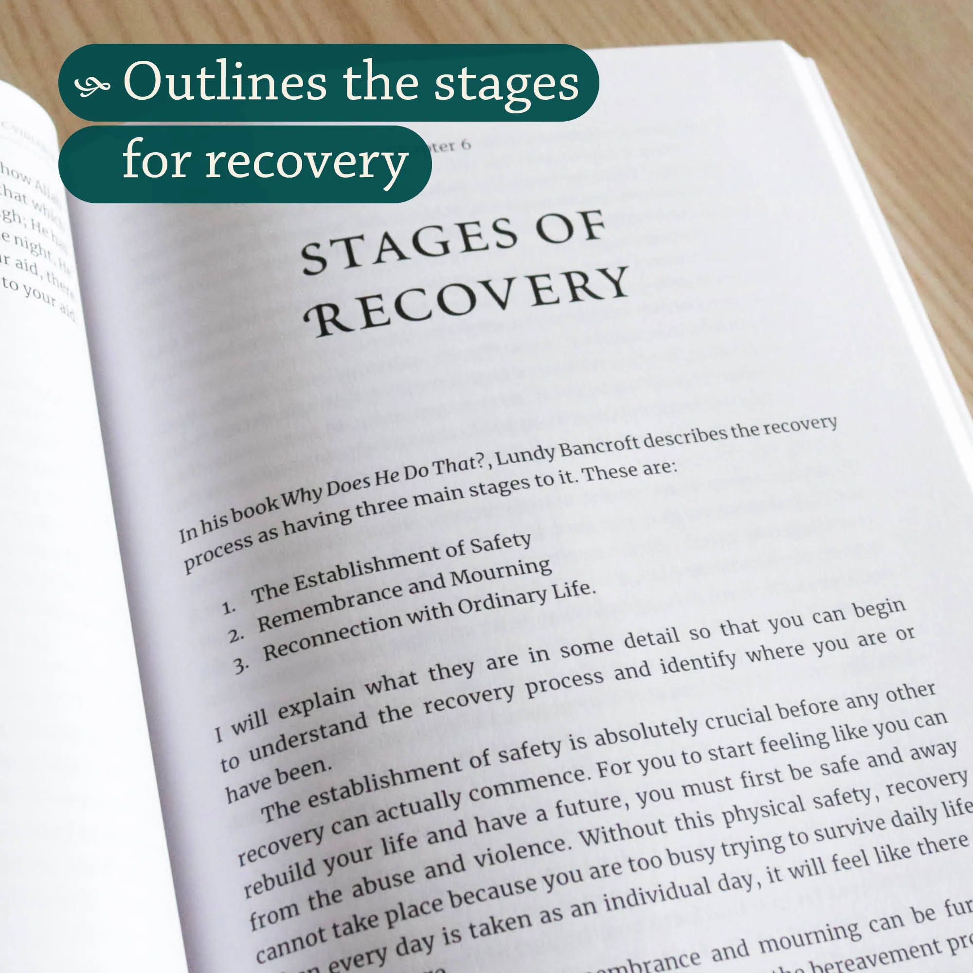 Inner spread of Road to Recovery by Rahmanara Chowdhury. Domestic abuse guide for Muslim women by Ta-Ha Publishers