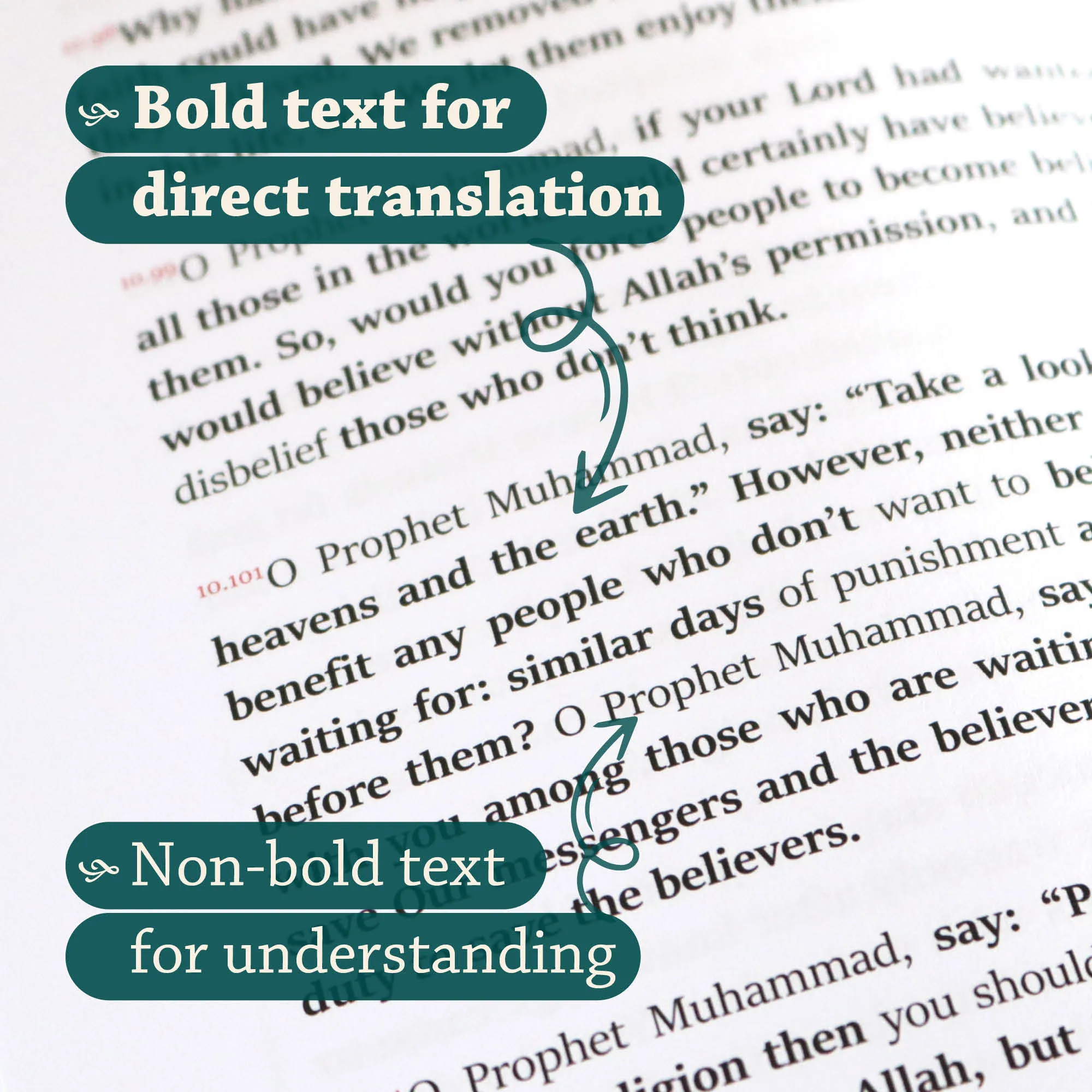 Typesetting Macro Detail of The Easy Quran by Tahir Mahmood Kiani. Children’s English Quran translation by Ta-Ha Publishers